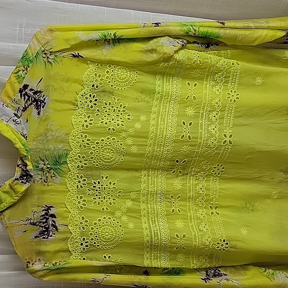 Johnny Was Silk Chartreuse Floral Long Sleeve Shirt Size M - Picture 7 of 10